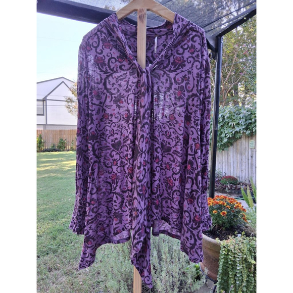 Free People Bridgette Boho Purple Floral Asymmetrical Dress Tunic Size S NWT - Picture 2 of 16
